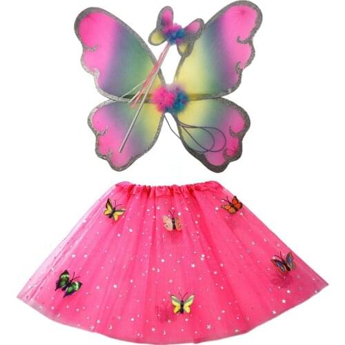 10pack Red Girl Butterfly Fairy Wing Skirt Magic Rod Wands Princess Animal Halloween Costume for Kids Dress Up Birthday Party