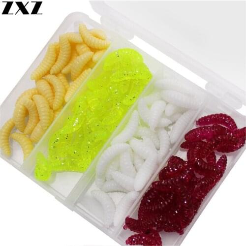 100Pcs/Box Artificial Fishing Worms Lures 2.4cm Hand Pole Bait Fishing Baits Soft Bread Bug Bionic Grubs Trout Lure Accessories