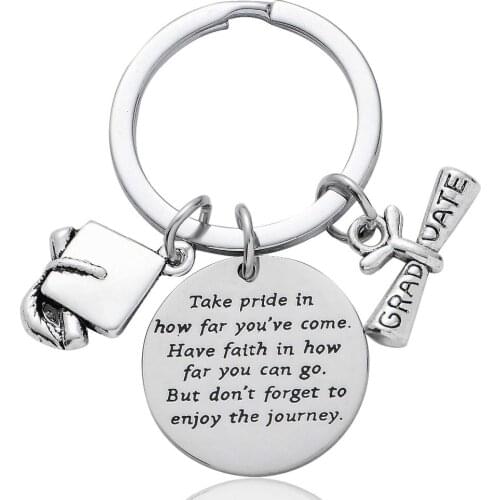 12PC Wholesale Graduation Key Ring Take Pride In How Far You've Come Graduate Key Chain Ceremony Memorial Gift Stainless Steel