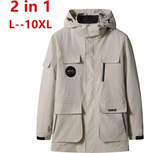 10XL 8XL 6XL 4X Mens Mountain Clothes 3-in-1 Systems Jacket And Coat Men Winter Warm Puffer Jacket Outdoors Sports Jacket 2 Pcs