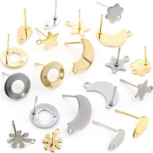 20pcs/Lot 316 Stainless Steel Geometric Star Moon Earring Stud Earring Posts Connector For DIY Earring Jewelry Making Supplies