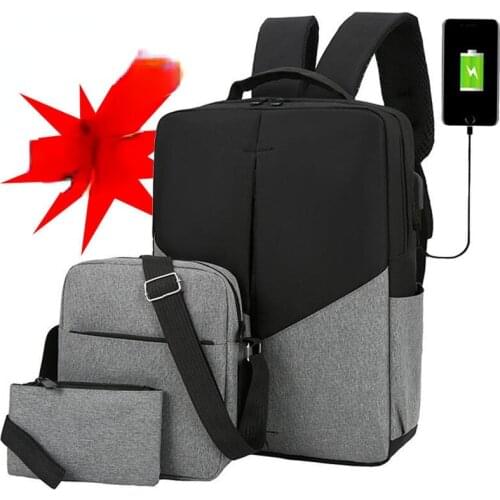 15 Inch 3PCS Mens Backpack USB Charging Mens Bag Casual Multifunctional Backpacks Men School Bags 3 Sets Backpacks Y263