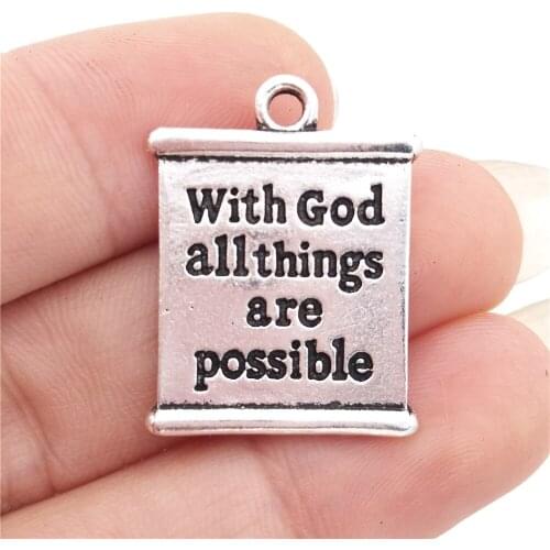 BULK 30pcs Zinc Alloy Metal With God All Things Are Possible Charms Jesus Christian Pendants 18*23mm 2.7g