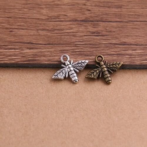30PCS 14*18mm Metal Alloy Two Color Small Bee Animal Charms Pendants for Jewelry Making DIY Handmade Craft