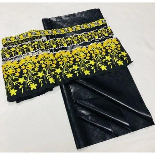 5Yards Perfume Bazin Riche Soft Brocade Fabric With 15yards Lace Embroidered Trim Accessories Ribbon For Crafts Sewing VBM5051