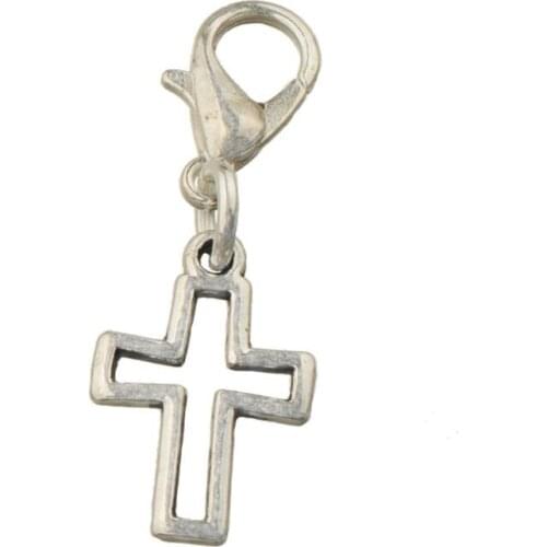 Bracelet charms cross diy hairpins earring with hooks silver plated religious open double metal dangle jewelry accessories 50pcs