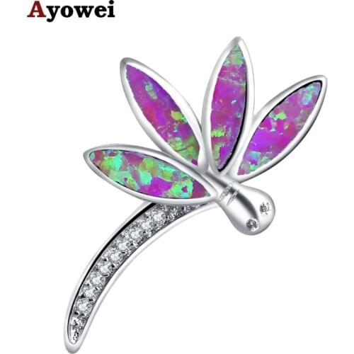 Ayowei Party gift Dragonfly desgin for women pink Fire Opal Silver Stamped fashion jewelry Necklace Pendants OP811A