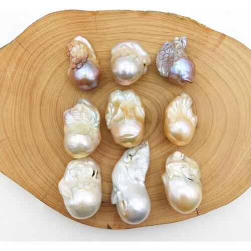 Natural large baroque pearls hand carved baroque pearl for necklace making no hole fireball pearls carving flower beads