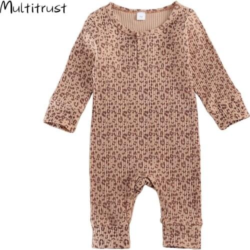 2020 Brand New 0-24M Newborn Baby Girls Boys Leopard Rompers Long Sleeve Button Autumn Warm Jumpsuits Outfits