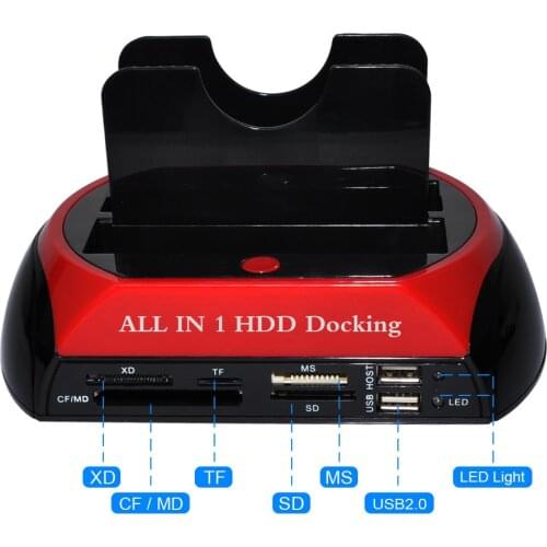 Multifunctional HDD Docking Station Dual USB 2.0 2.5/ 3.5 Inch IDE SATA External HDD Box Hard Disk Drive Enclosure Card Reader