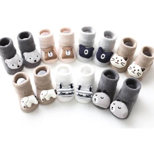 Baby Knee High Socks Winter Warm Long Tube Terry Socks Cute Cartoon Animal Newborn Infant Boys Girls Anti Slip Floor Stocking