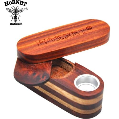 HORNET New Arrival Sandalwood & Metal Smoking Pipe Turning Smoking Pipes Portable Metal Pipe With Tobacco Storage Groove