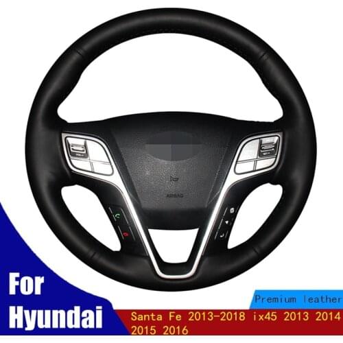 DIY Car Steering Wheel Covers Wrap Soft Black PU Artificial Leather For Hyundai Santa Fe 2013-2018 ix45 2013 2014 2015 2016