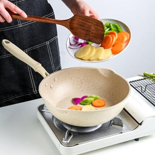 20/24/28cm Thickened Maifan Stone Frying Pan Japanese Big Mouth Wok Pan Non-Stick Coating Wok Pan Breakfast Omelette Cookware