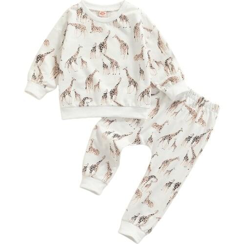 Ma&Baby 6M-3Y Infant Toddler Baby Boy Girl Clothes Set Animal Print Long Sleeve Tops Pants Outfits Autumn Spring Costume DD88