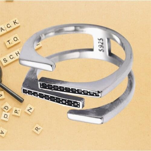 Korean Accessories Wholesale Price Bridal Sets Multi-layer Cross Open Rings Tibetan Silver Black Zircon Stones Women Female Ring