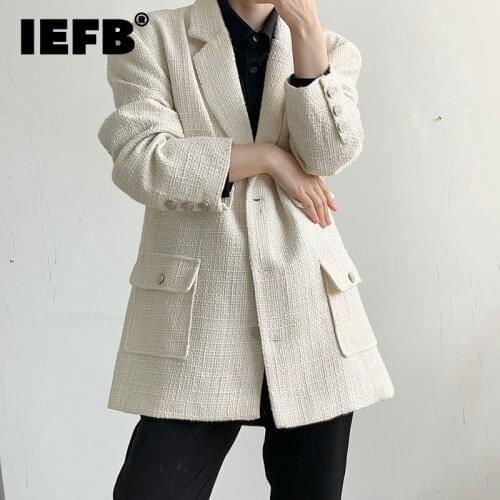 IEFB Light Luxury 2021 Mens Korean Trend Single Breasted Long Sleeved Suit Coat Autumn Fashion Thick British Blazers 9Y9267