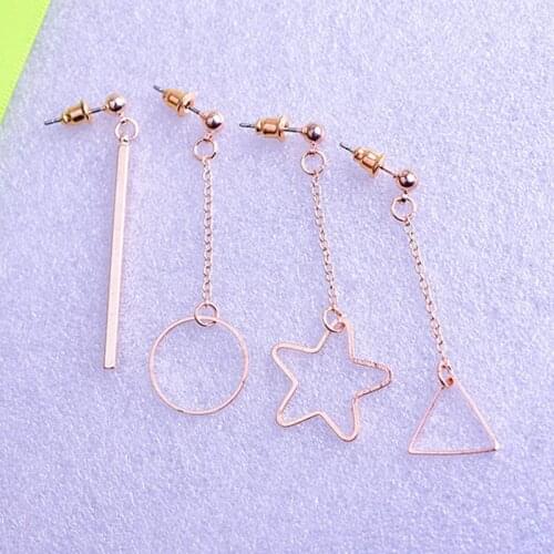 2020 Newest Creative Five star/Triangle/Round Earring Asymmetry Chain tassel Earrings Keep color Prevent allergies Studearrings