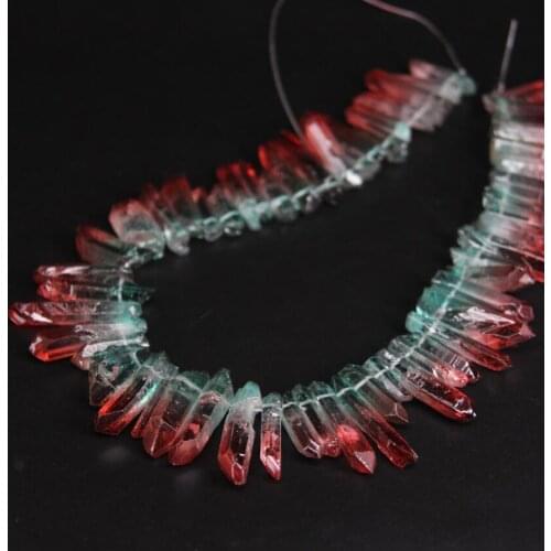 New!! Red&Blue Top Drilled Raw Crystal Quartz Points Titanium Beads,strand,Rainbow Crystal Stick Pendant Jewelry Making