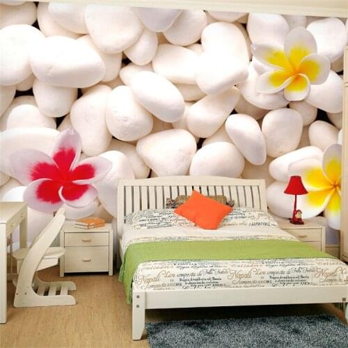 Wholesale Mural Wallpaper Wallpapers TV Wall Backgrounds Custom Wall Cloth Pastoral Style 3D White Pebble Flower 3d Photo Mural