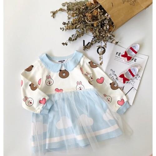 Tonytaobaby Autumn Dress New Baby Girl Bear Rabbit Print Fairy Gauze Dress Princess Dress