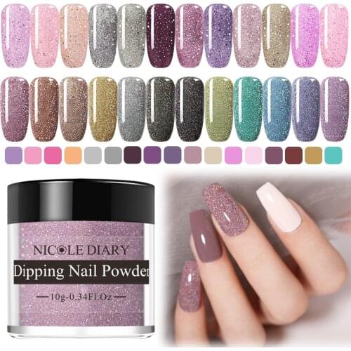 NICOLE DIARY Holo Dip Nail Powder Shinny Nail Sequins Powder Chrome Pigment Base Top Liquid Nail Art Decoration