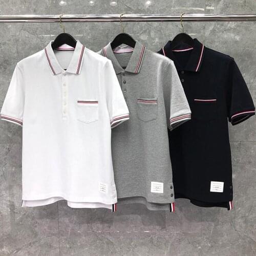 2021 Fashion TB THOM Brand Polo Shirts Men Casual Slim Solid Cotton Polo shirt Summer Short Sleeve Breathable Polo Clothing