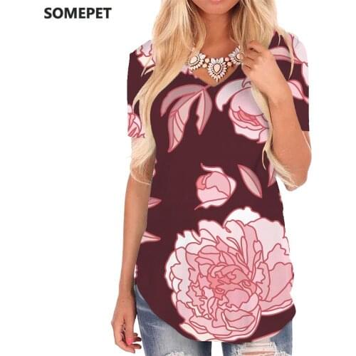 SOMEPET Flowers T-shirt women Pattern Tshirts Printed Creativity Funny T shirts Harajuku V-neck Tshirt Womens Clothing Hip hop