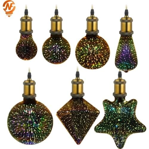 Led Bulb Star Fireworks 3D E27 Vintage Edison Night Light AC220V A60 ST64 G80 G95 G125 Holiday Novelty Decoration Lighting