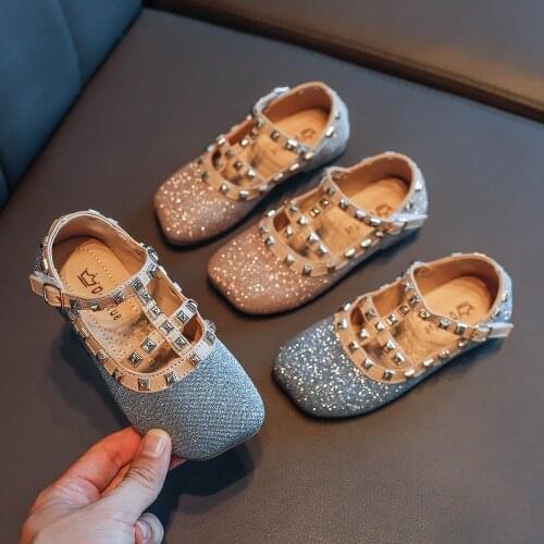 Summer Girls Shoes Rivet Mary Janes Flats Fling Princess Shoes Baby Dance Shoes Kids Sandals Children Wedding Shoes Gold