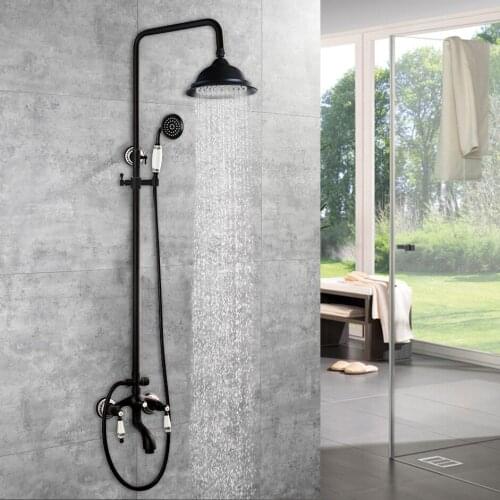 Bathroom Luxury Oil Rubbed Bronze Durable Copper Shower Set Single Handle Control Rainfall Mixer Shower Black Shower Faucet Set