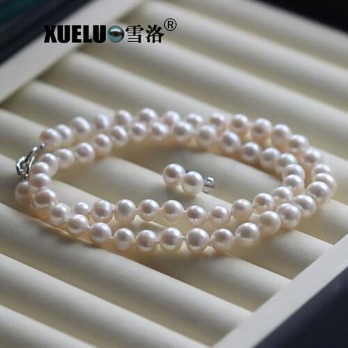 XUELUO 7-8mm Classic Natural Round Freshwater Pearl Necklace / Earrings Sets , Normal Quality Pearl Jewelery Sets