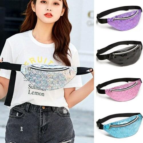 Hot Sale Women Waist Packs Girl Floral Glitter Holiday Belt Wallet Bum Travel Bag Pouch Laser Glass Floral Waist Chest Bag