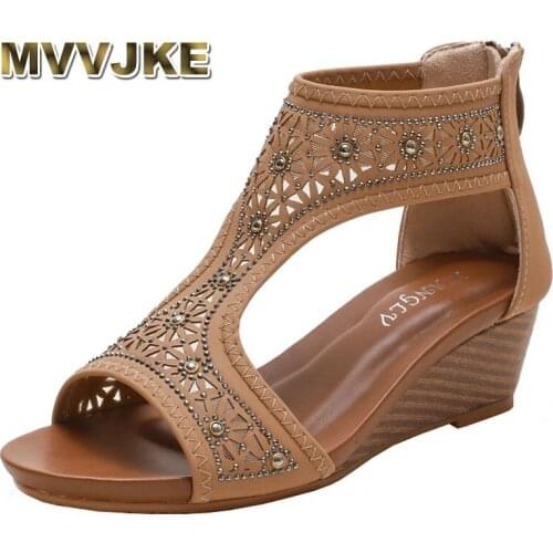 MVVJKE Designer Brand Fashion Gladiator Women Sandals Wedges Ladies Elegant Casual Heels Summer Shoes Footwear For Girl