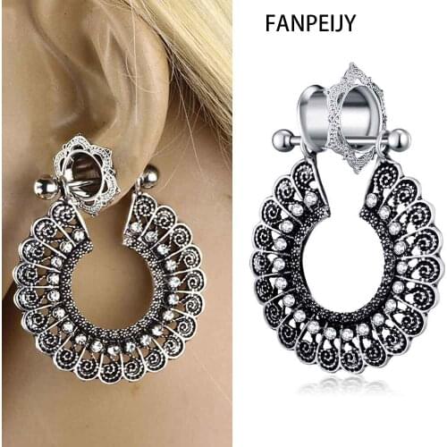 Fanpeijy Woman Hollow Dangle Helix Ear Tunnels 2pcs Stainless Steel Flare Piercing Earring Stretcher Plugs Flesh Tunnels Gauges