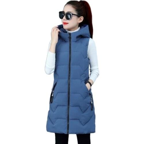 2021 women Long vest coat women Casual thick warm Autumn hooded sleeveless waistcoat female cotton padded jacket plus siz 3XL