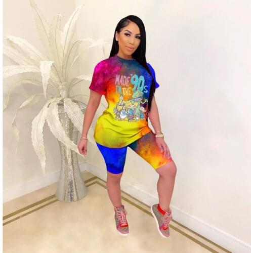 Women Shorts 2 Piece Set Summer Pants Set Tracksuit Two Suits Shorts Sweatpants 2pc Short Sets Cartoon Print Women Outfits