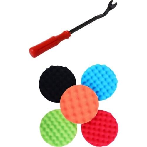 1x Car Van Door Trim Clip Panel Glass Upholstery Removal & 5Pcs 7Inch 180mm Sponge Polishing Waxing Foam Buffing Pads