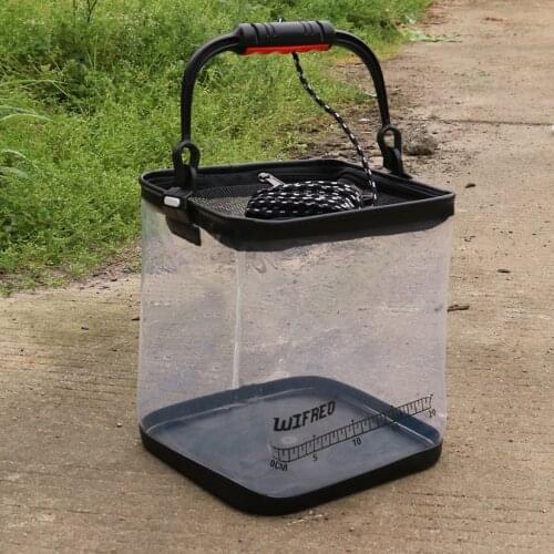 14L 24*24*25cm Sea Boat Fishing Live Bait Bucket Transparent PVC Foldable & Portable Storage Barrel Camping Hiking Car Washing