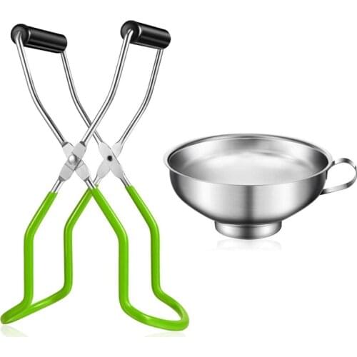 2 Pieces Stainless Steel Canning Jar Lifter Tongs and Canning Funnel for Wide-Mouth and Regular Jars, Easy to Clean