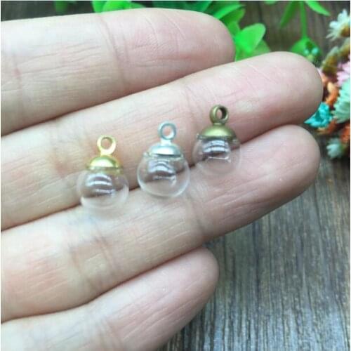 20sets 8*3mm glass globe orbs with 6mm silver/bronze/gold cap jewelry findings Glass vial pendant glass bottle bubble cover dome