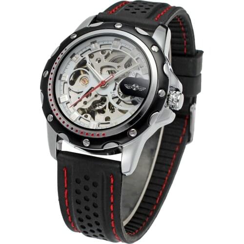 2019 Fashion Winner Top Brand Black Silicon Band Automatic Mechanical Skeleton Watch Men Gear Reloj Army Hombre Horloge Horloge