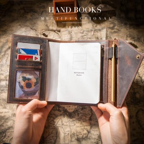 2019 Yiwi A5 A6 Multifunction Tri-fold hobo Planner Genuine Leather Diary Travel Notebook