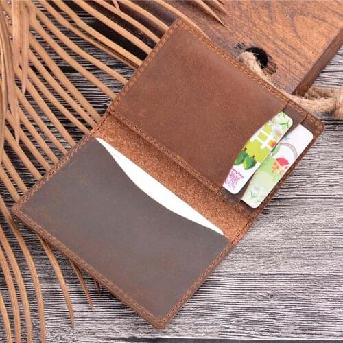 New Retro Men Credit ID Card Holders Rustic Crazy Horse Leather Customized Business Unisex Wallet Cardholder