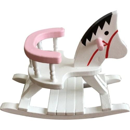 3# Dollhouse Miniature White Wooden Rocking Horse Chair Nursery Room Furniture 1:12 Doll House Accessories Toys For Children