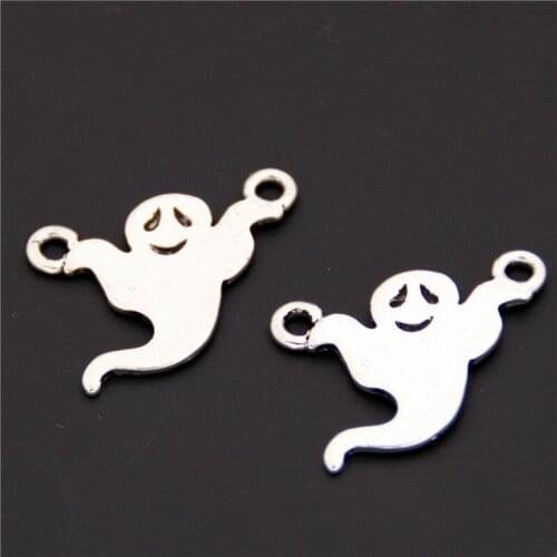 30pcs Silver Color Halloween Ghost Charms Accessories Fit DIY Jewelry Finding A2408