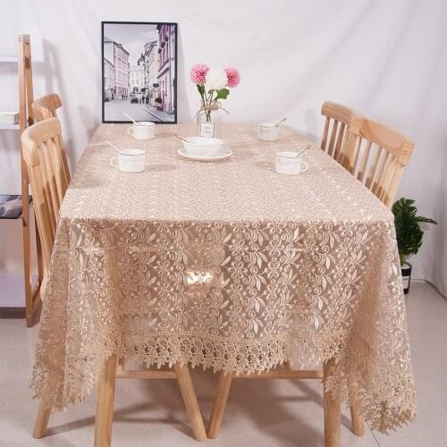 2021 Newest American Style Coffee Color Wedding Party Decorative Tablecloth 130x180cm With Embroidered Lace Border