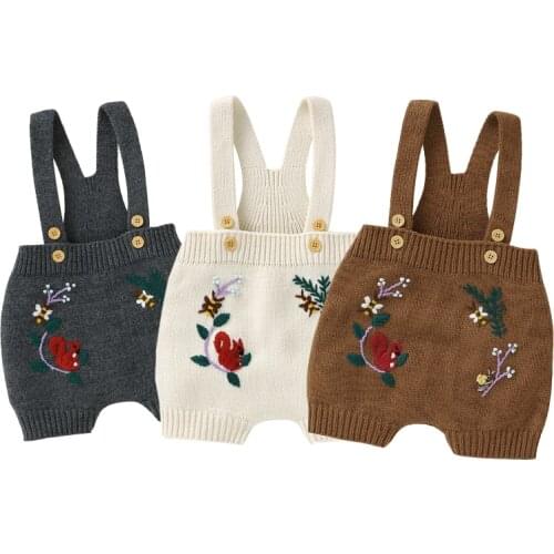 Spring Autumn Infant Baby Boys Girls Knitting Embroidery Sleeveless Jumpsuit Overall Toddler Baby Boys Girl Knitting Bodysuits