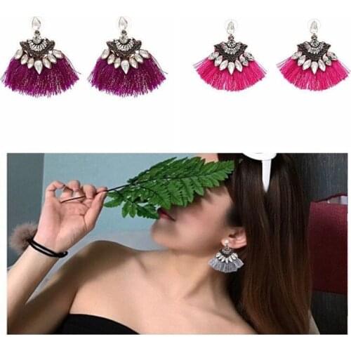 Long Tassel Earrings for Women Bohemian Red Black Fringe Rhinestone Dangle Drop Statement Earings Fashion Jewelry Boho Style
