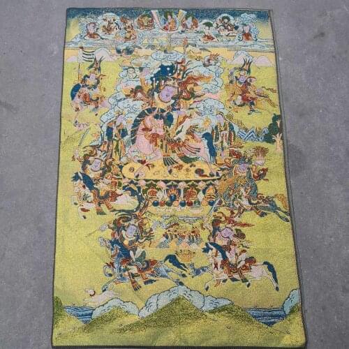 Home Decor 35" Thangka embroidery Tibetan Buddhism silk embroidery brocade Nepal King Gesar statue Tibetan hero Thangka